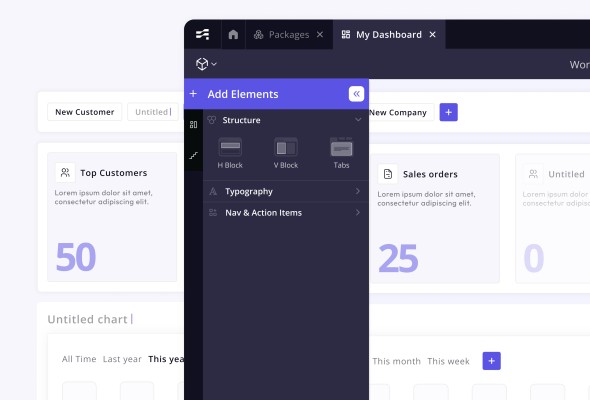 UI design mockup for a business dashboard, showing component library and user metrics, representing Ember&rsquo;s product design and development services.
